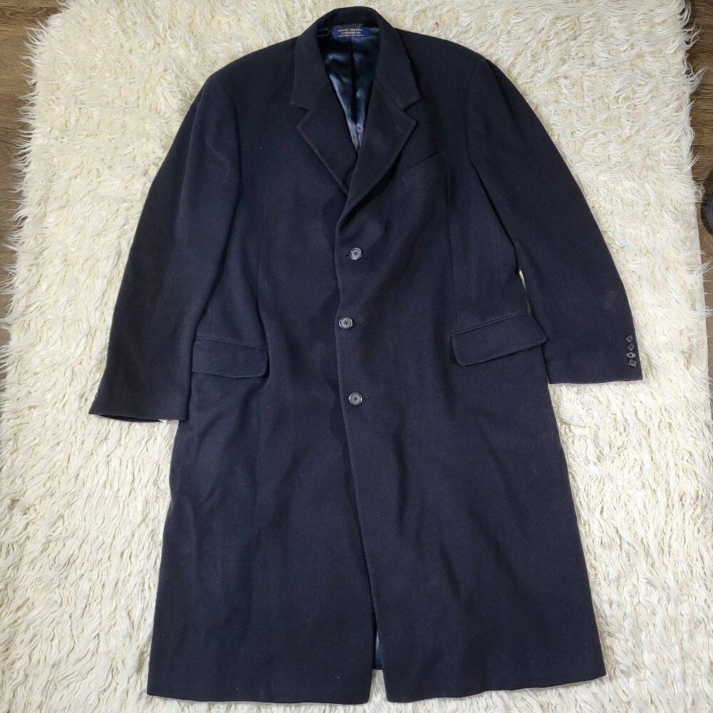 Vintage Brooks Brothers Overcoat Size 45L Wool Full Length Black